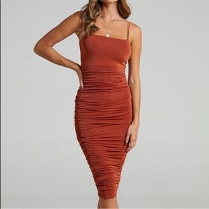 Showpo Commit to Me Midi Dress in Rust